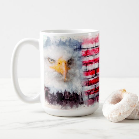 Adlerprofil an der Ziegelwand Kaffeetasse (Mit Donut)