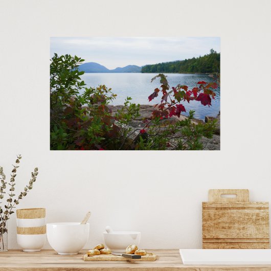 Adlersee und Rote Ahornfische Blätter Poster (Küche)