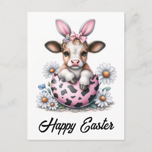 Adlige Aquarellkuh Osterkuh Rosa Ei Sonnige Ohren Postkarte (Vorderseite)