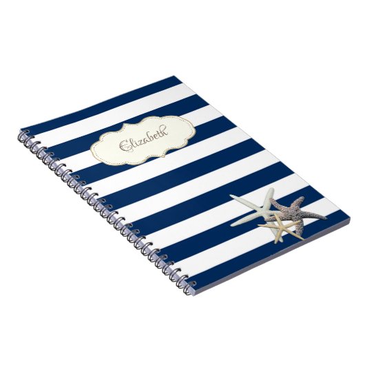 Adlige blaue Stripse, Starfish, Personalisiert Notizblock (Rechte Seite)