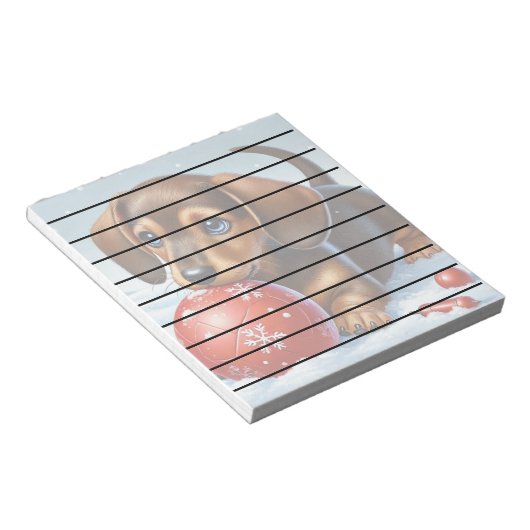 Adlige Dackel Welpenspiel im Schnee Notizblock (angewinkelt)