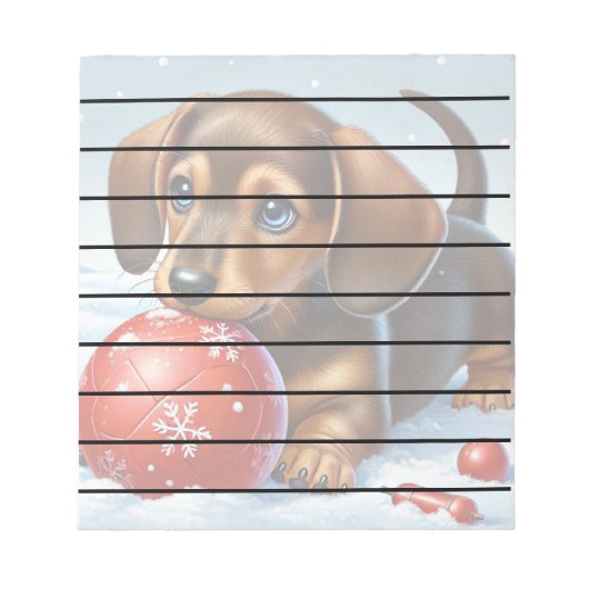 Adlige Dackel Welpenspiel im Schnee Notizblock (Vorderseite)