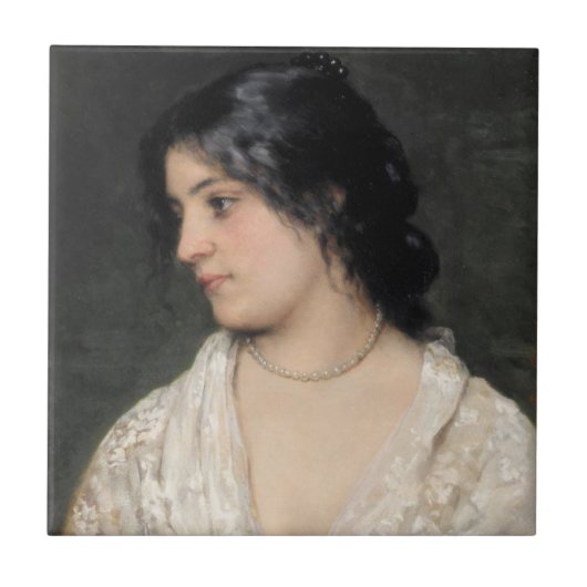 Adlige Dame mit Perlenkette Fliese (Vorderseite)