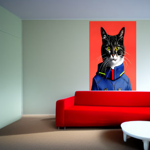 Adlige Feuerwehrkatze   AI Art Poster