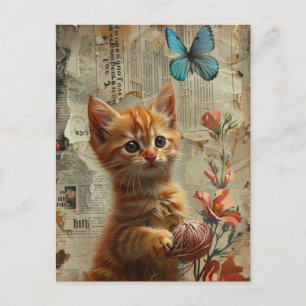 Adlige Ingwer Kitten mit garnblauem Schmetterling Postkarte