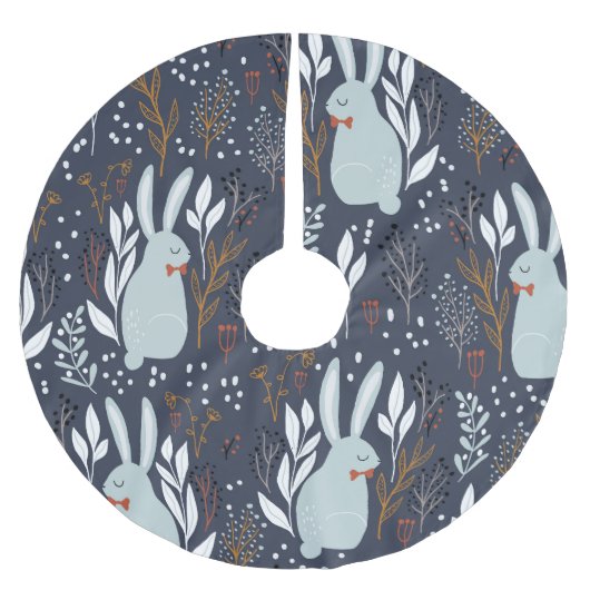 Adlige Kaninchen: Wald nahtlos Muster Polyester Weihnachtsbaumdecke (Vorderseite)