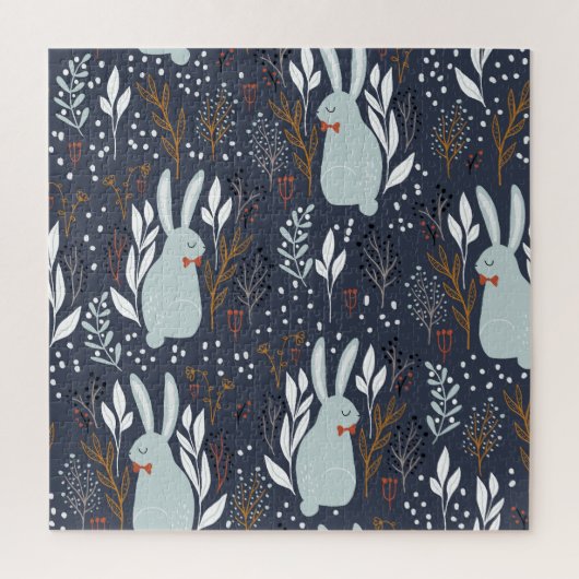 Adlige Kaninchen: Wald nahtlos Muster Puzzle (Vertikal)