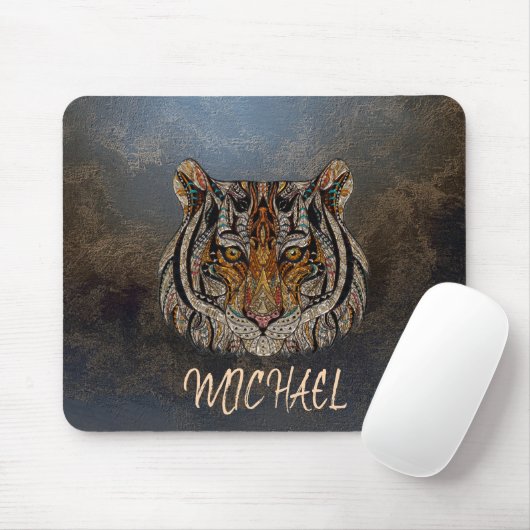 Adlige Lippen, Tigerkopf, Leder - Personalisiert Mousepad (Mit Mouse)