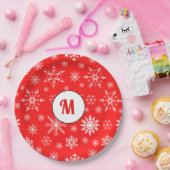 Adlige mit Monogramm Schneeflocken rot niedlich Pappteller (Party)
