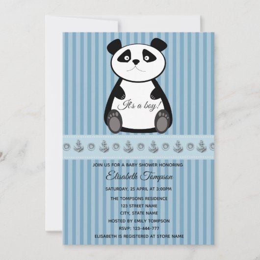 Adlige niedliche Babypanda Babydusche Einladung (Vorderseite)