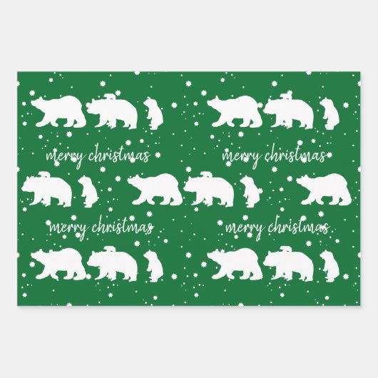 Adlige Polar Bären Familie Weihnachten Grün Geschenkpapier Set (Vorderseite 2)
