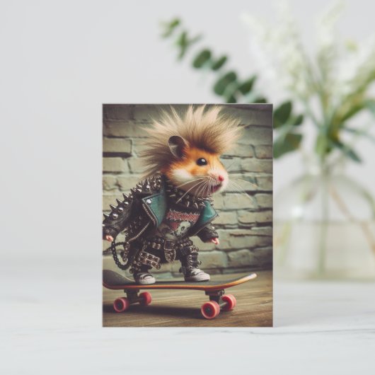 Adlige Punk Rock Skateboarding Hamster Postkarte (Stehend Vorderseite)