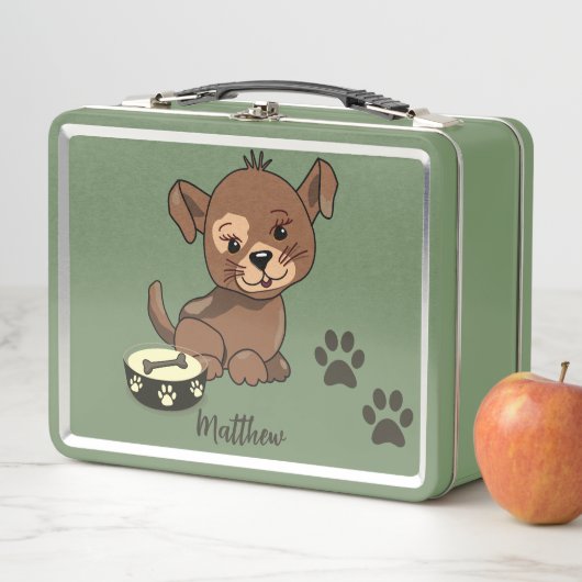 Adlige Puppy Bowl Paws & Bone Name Metall Brotdose (Beispiel)