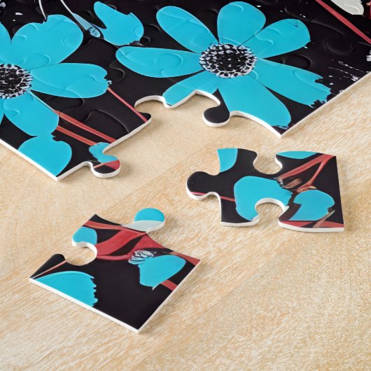 Adlige Raccoons mit blauem Blumenhintergrund Puzzle (Seite)