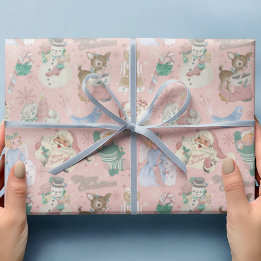 Adlige Retro Rosa grünes Weihnachtswackelpapier Geschenkpapier