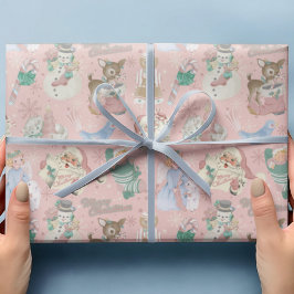 Adlige Retro Rosa grünes Weihnachtswackelpapier Geschenkpapier