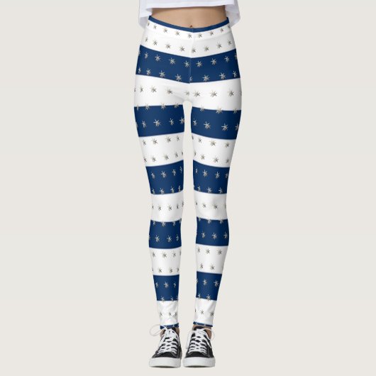 Adlige Sternfische,Blaue Streifen Leggings (Vorderseite)
