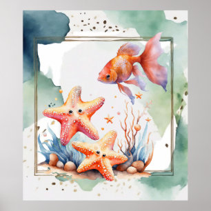 Adlige Unterwasserfreunde Fische und Starfish Poster