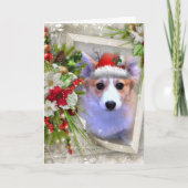 Adlige Weihnachten Corgi Welpe mit weißem Rahmen (Vorderseite)