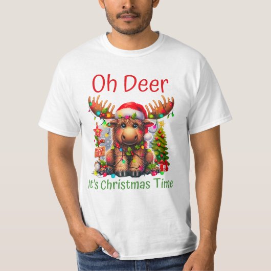 Adlige Weihnachten Elche mit Weihnachtsmannmütze u T-Shirt (Vorderseite)