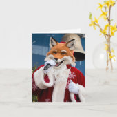 Adlige Weihnachten Red Fox Sings in Santa Anzug Karte (Gelbe Blume)