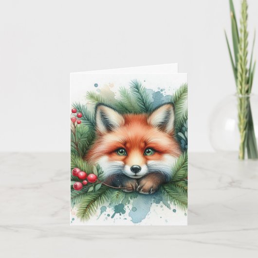 Adlige Weihnachten Wasserfarbe Roter Fox Karte (Vorderseite)
