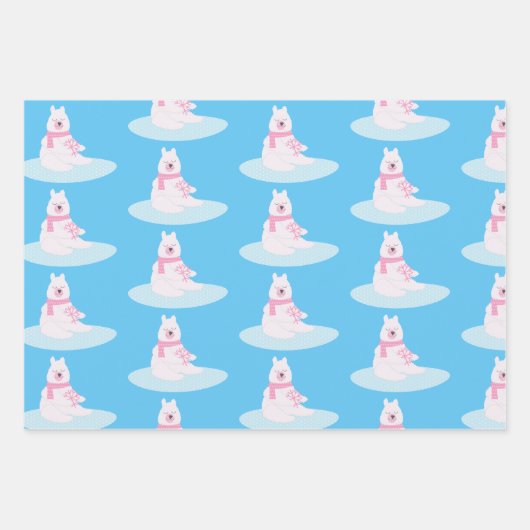 Adlige Weihnachtspolar Fluffy Bears Schneeflocken Geschenkpapier Set (Vorderseite 3)