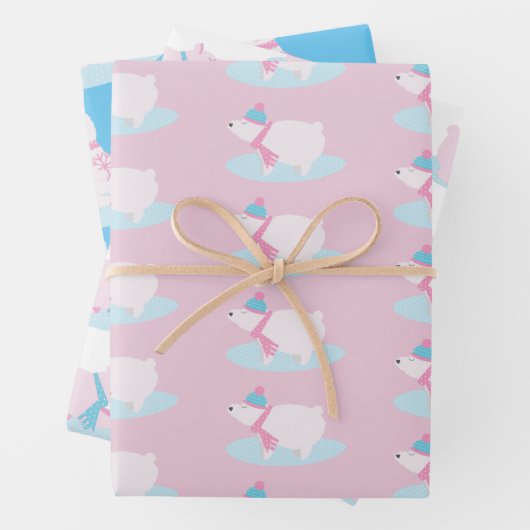 Adlige Weihnachtspolar Fluffy Bears Schneeflocken Geschenkpapier Set (Beispiel)