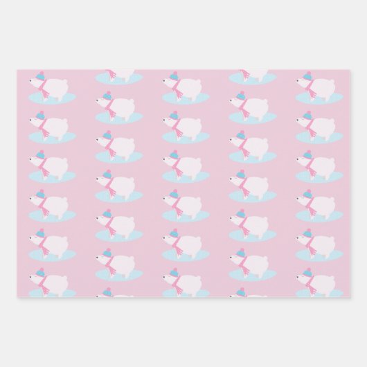 Adlige Weihnachtspolar Fluffy Bears Schneeflocken Geschenkpapier Set (Vorderseite)