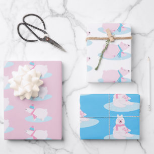 Adlige Weihnachtspolar Fluffy Bears Schneeflocken Geschenkpapier Set