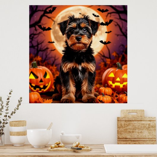 Adlige Welpe mit Halloween-Hintergrund Poster (Küche)