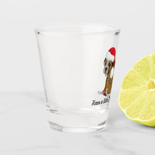 Adlige Welpe mit Weihnachtshut und -licht Schnapsglas (Links)