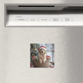 Adlige Welpe mit Weihnachtsmannmütze im Korb Magnet (In Situ (Geschirrspüler))