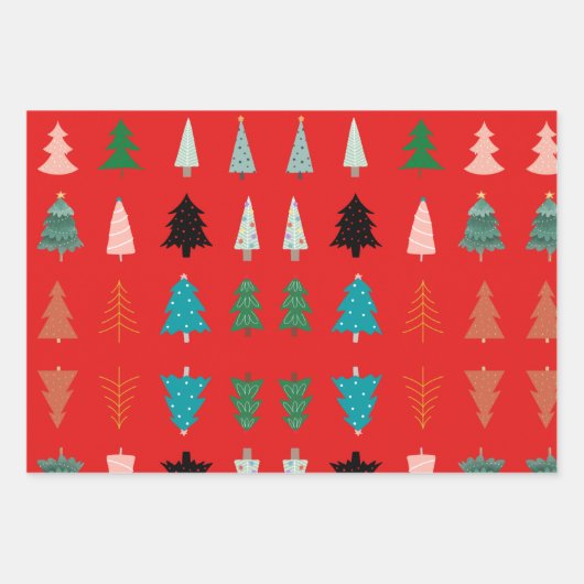 Adlige Xmas Muster Bäume grün rosa niedlich Geschenkpapier Set (Vorderseite 3)