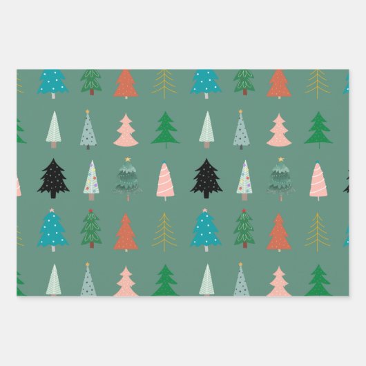 Adlige Xmas Muster Bäume grün rosa niedlich Geschenkpapier Set (Vorderseite)