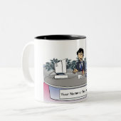 Admin Asst, Receptionist - Männlicher Cartoon Zweifarbige Tasse (Vorderseite Links)