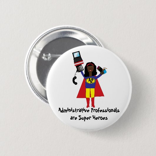 Administrative Beruflich Super Hero (African Am Button (Vorne & Hinten)