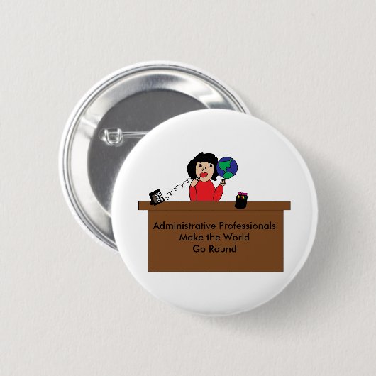 Administrative Beruflich World (Dunkle Haare) Button (Vorne & Hinten)