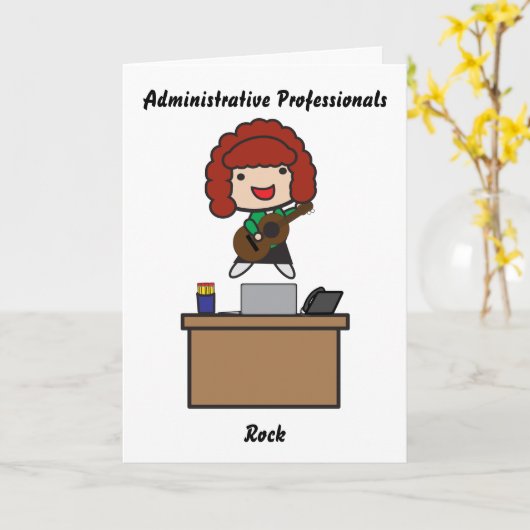 Administrative Professionals Rock (rote Haare) Fun Karte (Gelbe Blume)