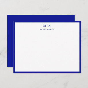 Admiral Blue Border Monogram Korrespondenzkarte Mitteilungskarte