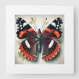 Admiral Butterfly 040924IREF238 - Watercolor Quadratische Wanduhr
