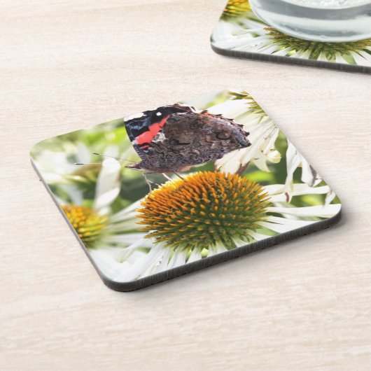 Admiral Butterfly auf Blume Untersetzer (Linke Seite)