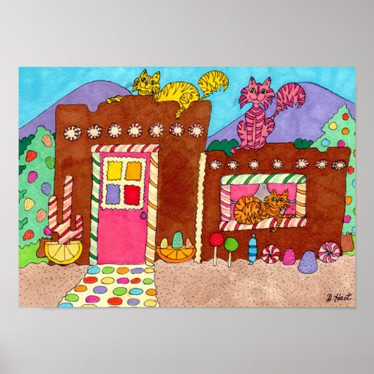 Adobe Gingerbrot House mit Katzen Folklorekunst Poster (Vorne)