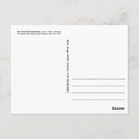 Adolf Anderssen, Schachspieler, Postkarte (Rückseite)