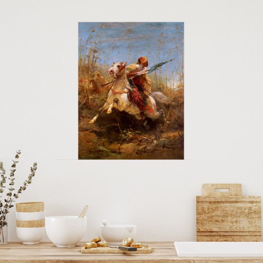 Adolf Schreyer arabischer Krieger, der eine Anklag Poster (Küche)