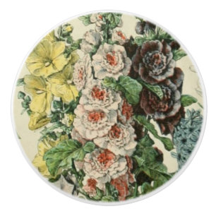 Adolph Millot Vintag Hollyhocks Keramikknauf