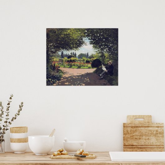 Adolphe Monet Reading im Garten, 1866 Poster (Küche)