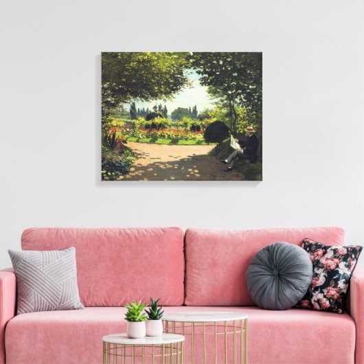 Adolphe Monet Reading im Garten - Claude Monet Leinwanddruck (Insitu (Wohnzimmer))