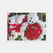 ADOM Cute Teddy Bear & Roses Blanket Fleecedecke (Vorderseite (Horizontal))