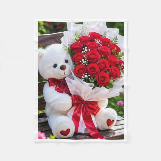 ADOM Cute Teddy Bear & Roses Blanket Fleecedecke (Vorderseite)